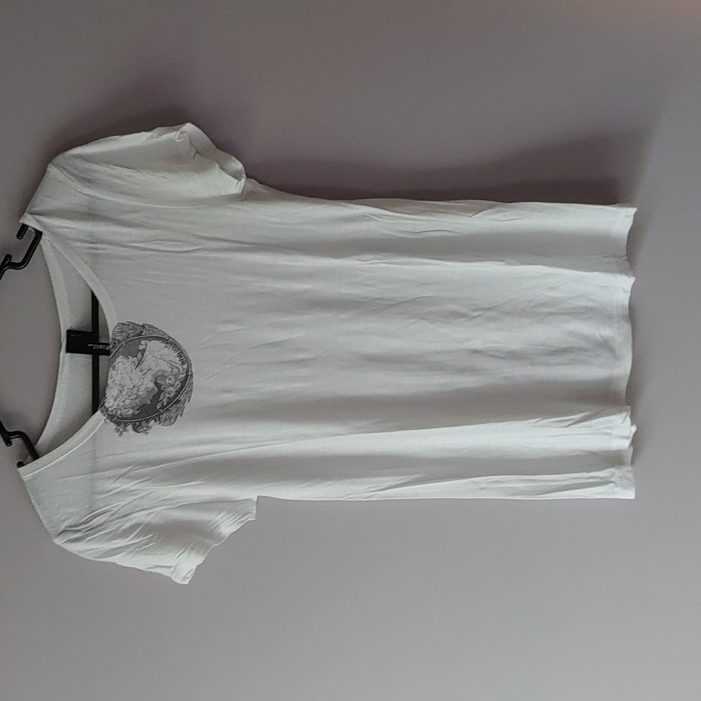 She Said Small White Short Sleeve Shirt with coin detail